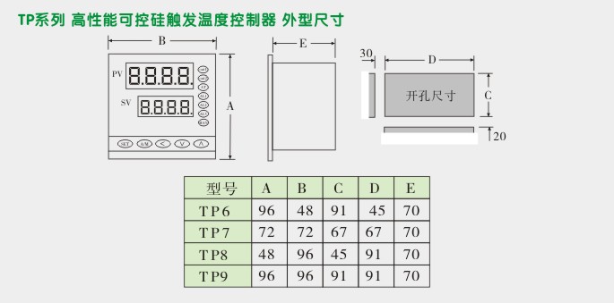 可控硅温度控制器,TP9单相过零触发温控器外形尺寸及安装图 可控硅温度控制器,TP9单相过零触发温控器外形尺寸及安装图