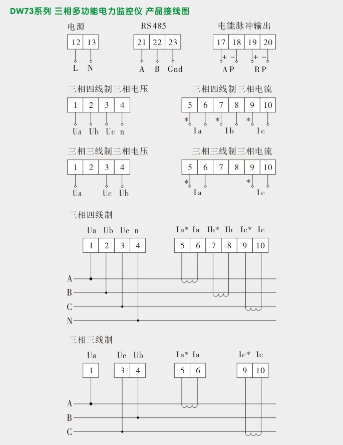 多功能电力仪表,DW73-2000三相多功能表接线图